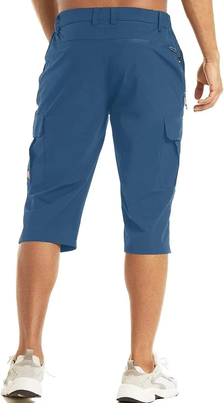 MAGCOMSEN Men's Workout Gym Shorts Quick Dry 3/4 Capri Pants Zipper Pockets Hiking Athletic Running Shorts