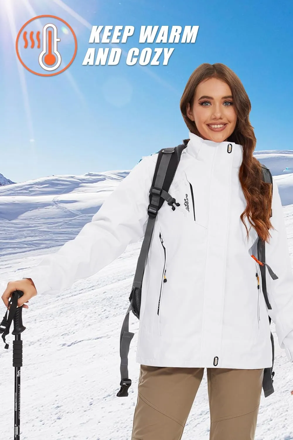 MAGCOMSEN Women's 3-in-1 Winter Coats Snow Ski Jacket Waterproof Windproof Fleece Lined Winter Jacket Parka