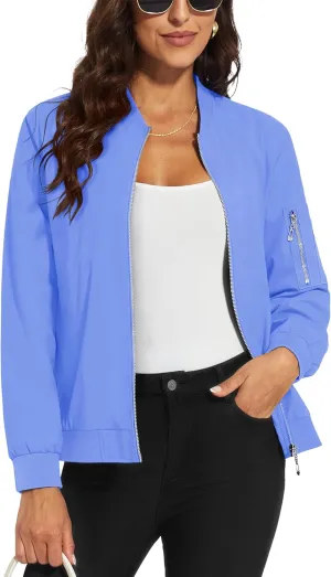 MAGCOMSEN Women's Jacket Lightweight Bomber Jackets 5 Pockets Windbreaker Zip-up Casual Moto Outwear