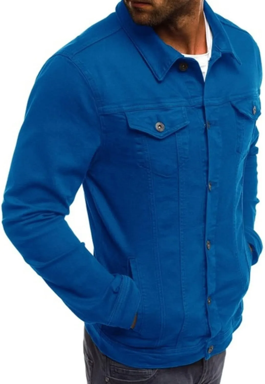 Maiyifu-GJ Distressed Denim Jacket for Men Long Sleeve Button Down Jean Coat Fashion Casual Slim Fit Trucker Jackets