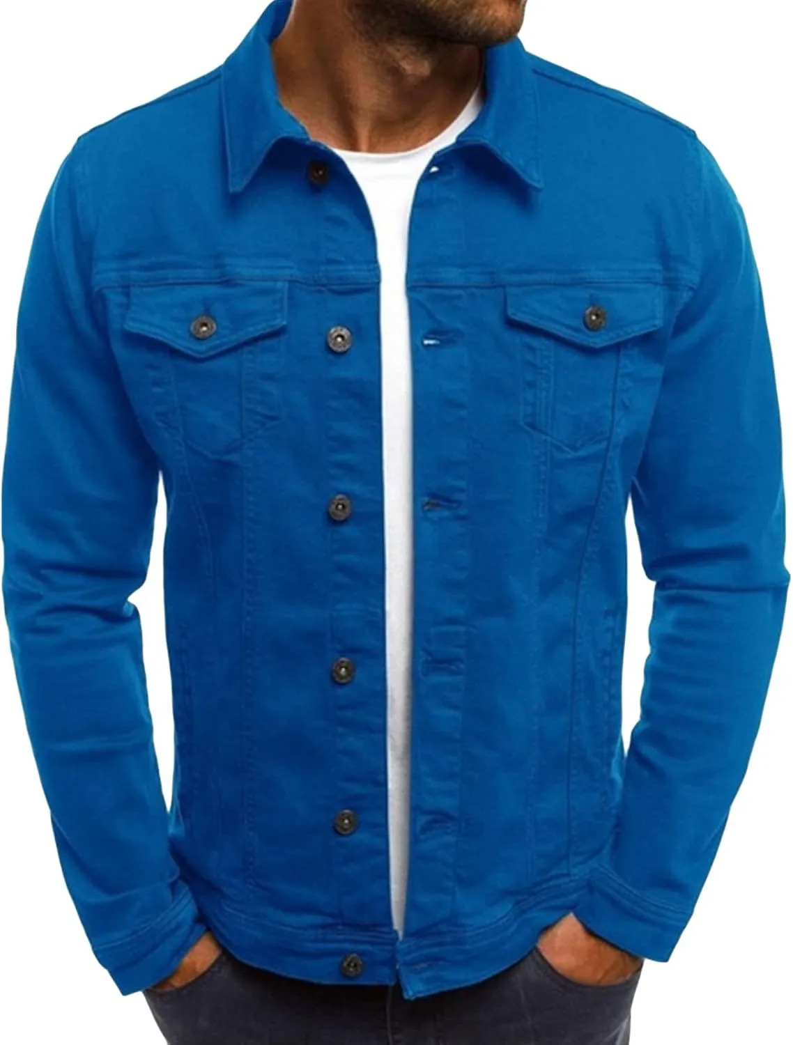 Maiyifu-GJ Distressed Denim Jacket for Men Long Sleeve Button Down Jean Coat Fashion Casual Slim Fit Trucker Jackets