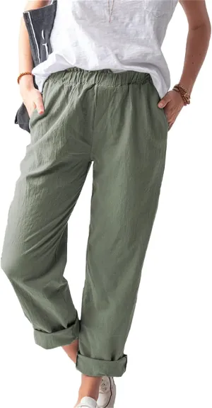 Maiyifu-GJ Women's Casual Linen Pants Straight Leg High Waisted Yoga Trousers Elastic Waist Comfy Drawstring Sweatpants