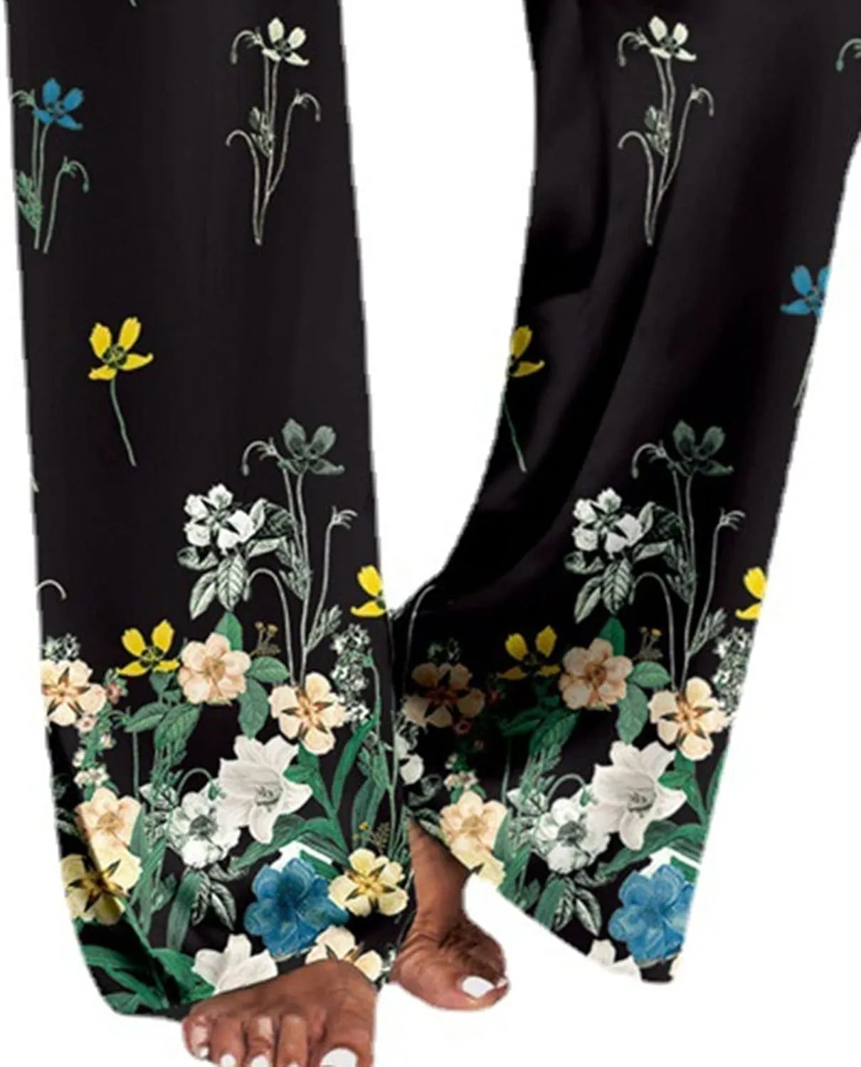 Maiyifu-GJ Women's Comfy Floral Print Palazzo Pants High Waist Drawstring Yoga Trousers Casual Stretch Wide Leg Lounge Pant