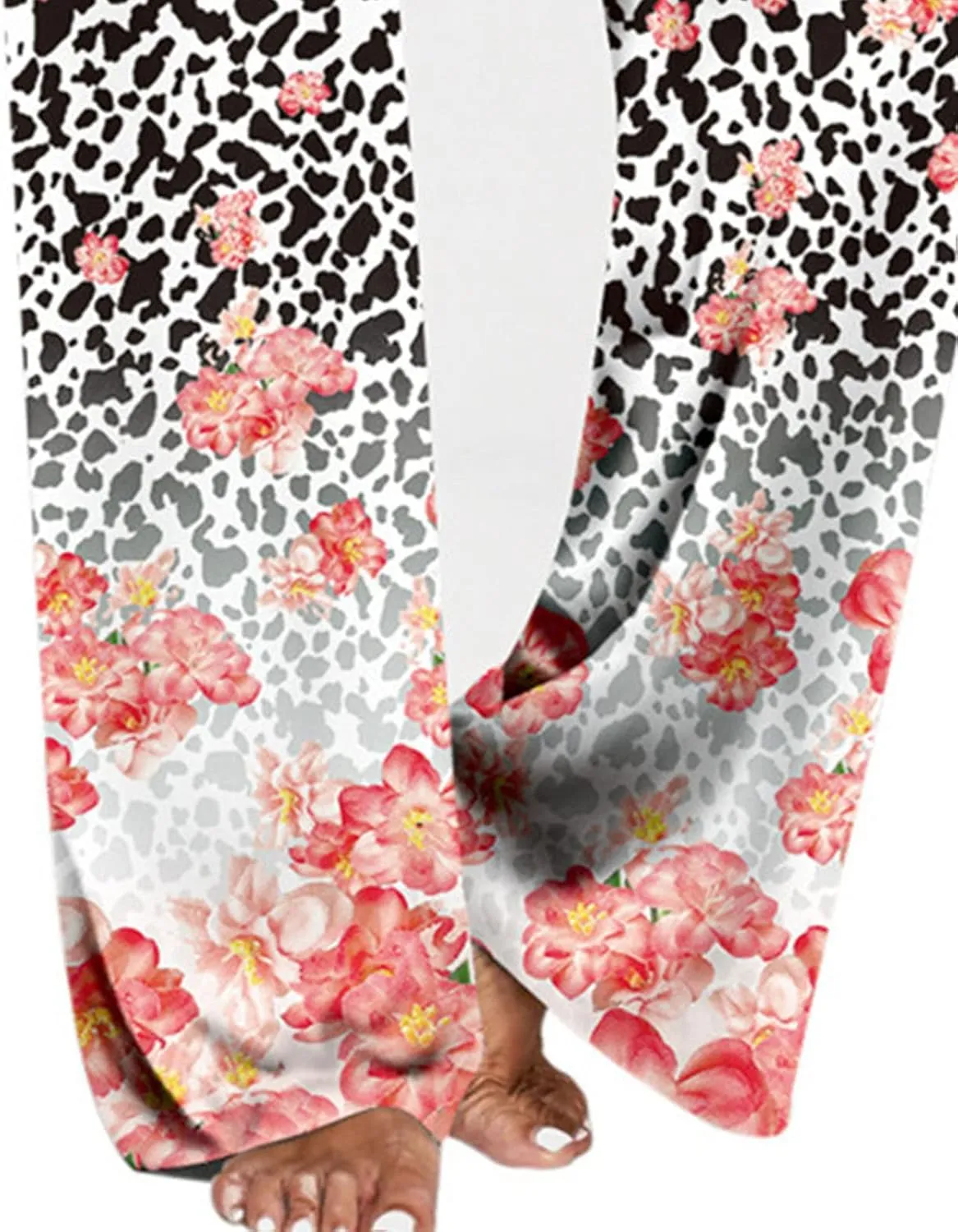 Maiyifu-GJ Women's Comfy Floral Print Palazzo Pants High Waist Drawstring Yoga Trousers Casual Stretch Wide Leg Lounge Pant