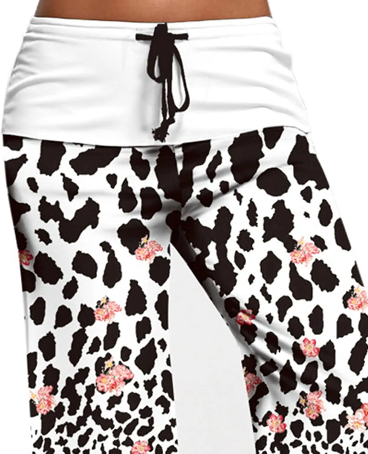 Maiyifu-GJ Women's Comfy Floral Print Palazzo Pants High Waist Drawstring Yoga Trousers Casual Stretch Wide Leg Lounge Pant