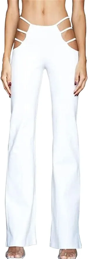 Maiyifu-GJ Women's Cut Out Wide Leg Flare Pants High Waist Stretch Bell Bottom Trousers Elastic Waist Sexy Club Punk Pants
