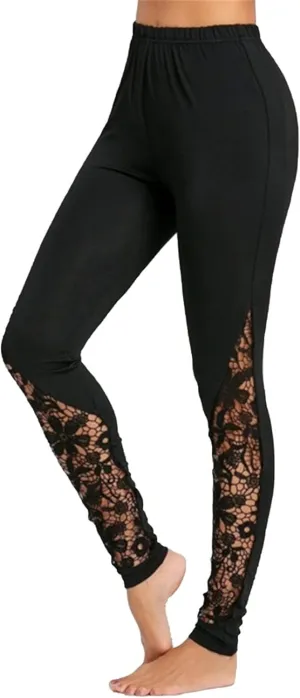 Maiyifu-GJ Women's Lace Mesh Hollow Leggings Tummy Control Stretch Sheer Workout Trousers Sexy High Waist Yoga Bodycon Pants