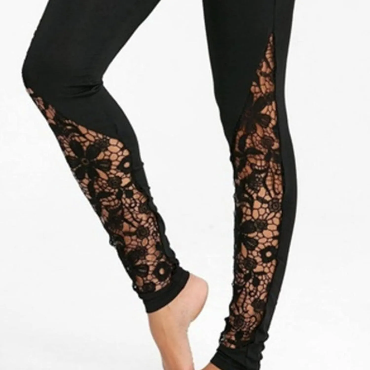 Maiyifu-GJ Women's Lace Mesh Hollow Leggings Tummy Control Stretch Sheer Workout Trousers Sexy High Waist Yoga Bodycon Pants