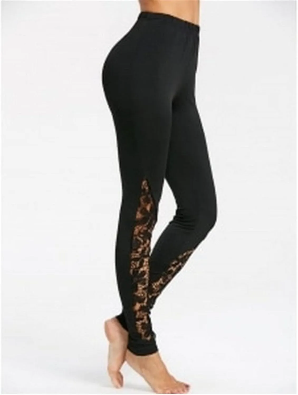 Maiyifu-GJ Women's Lace Mesh Hollow Leggings Tummy Control Stretch Sheer Workout Trousers Sexy High Waist Yoga Bodycon Pants