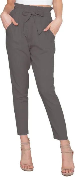 Maiyifu-GJ Women's Paper Bag Belted Pencil Pants Casual Slim Fit Self Tie Office Trouser High Elastic Waist Solid Comfy Pant