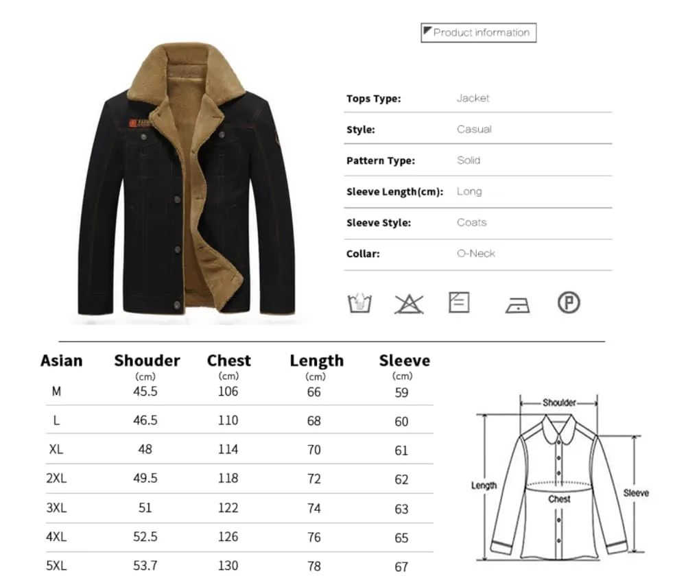 Men Jacket Winter Military Style Denim Coat