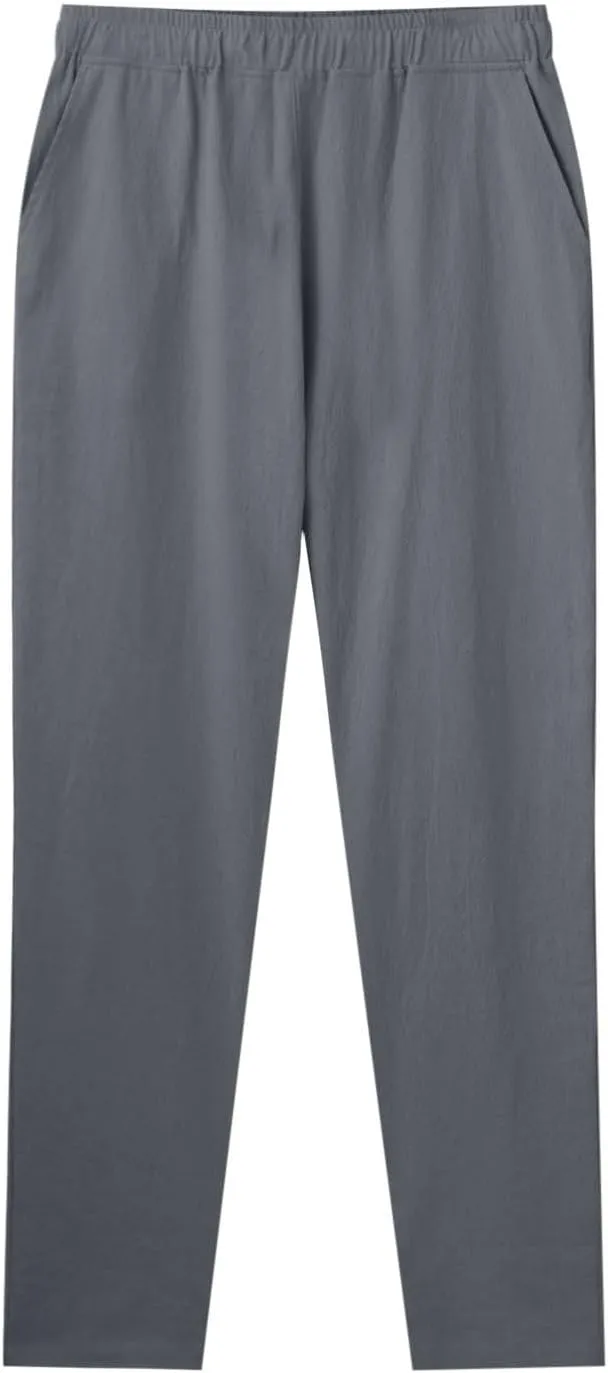 Men Linen Pants Solid Causal Pant Outdoor Vacation Beach Trousers Lightweight Open Bottom Waist Slacks for Summer