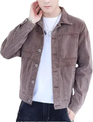 Men Vintage Solid Long Sleeve Denim Jackets Man Autumn Casual Single Breasted Jeans Coat