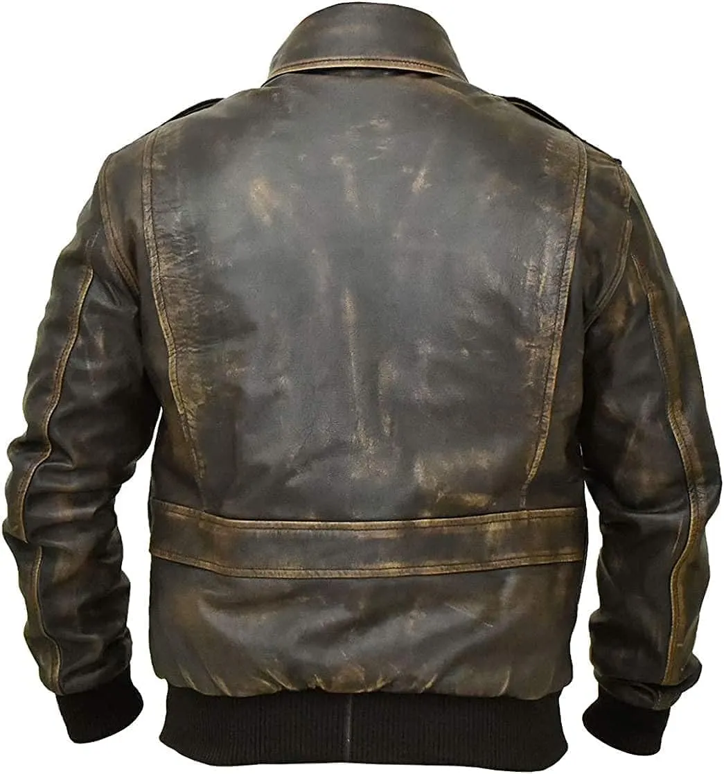 Mens Air Force A2 Bomber Jacket WWII Aviator Flight USAAF Brown Leather Pilot Jacket