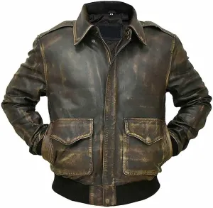 Mens Air Force A2 Bomber Jacket WWII Aviator Flight USAAF Brown Leather Pilot Jacket