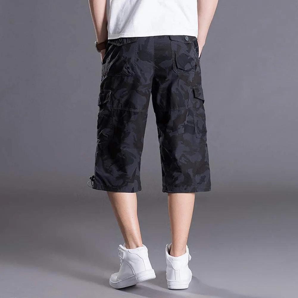 Men's Casual Cargo Shorts 16" Inseam Below Knee Multi Pocket 3/4 Capri Long Shorts Twill Relaxed Fit Pants