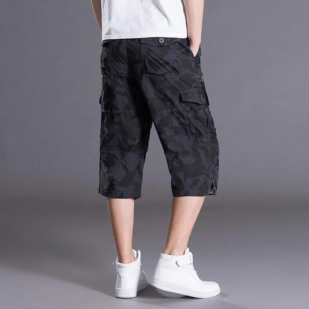 Men's Casual Cargo Shorts 16" Inseam Below Knee Multi Pocket 3/4 Capri Long Shorts Twill Relaxed Fit Pants