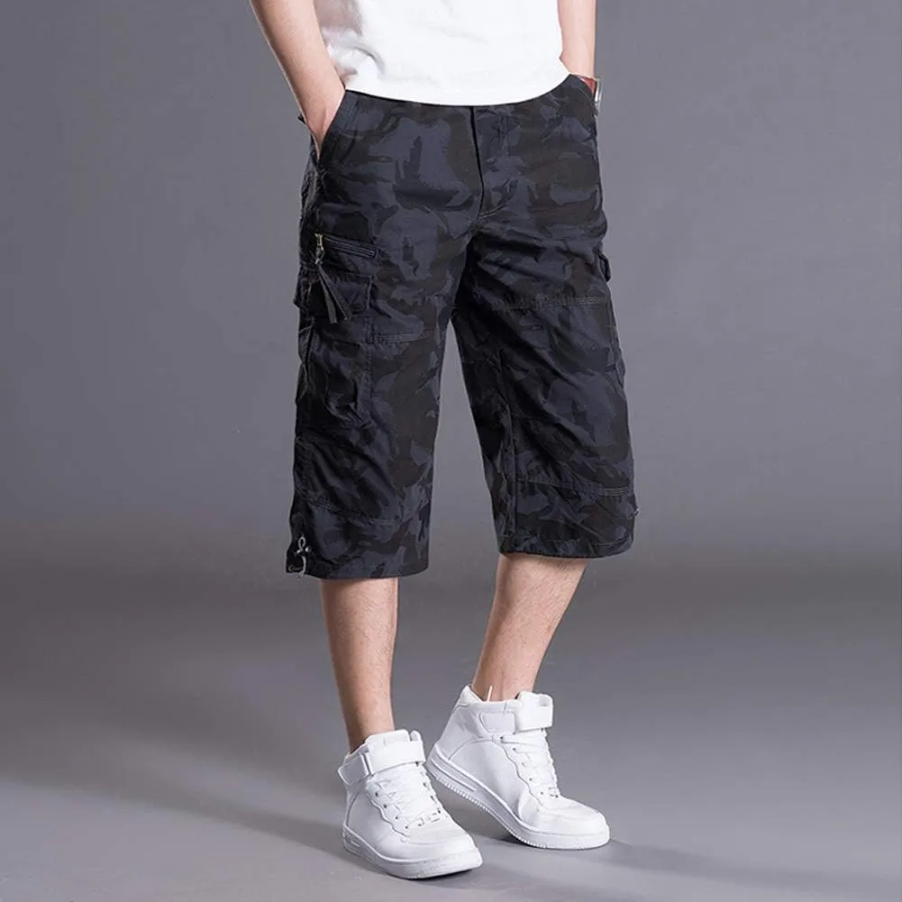 Men's Casual Cargo Shorts 16" Inseam Below Knee Multi Pocket 3/4 Capri Long Shorts Twill Relaxed Fit Pants