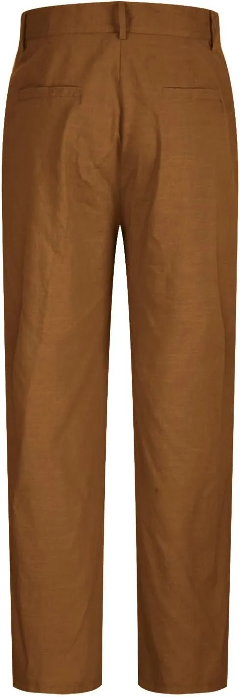 Mens Casual Linen Pants Loose Fit Elastic Drawstring Waist Straight-Legs Summer Yoga Beach Long Pants Trousers
