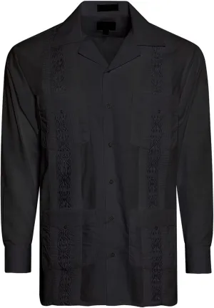 Men's Cuban Guayabera Long Sleeve Shirts Wedding Cigar Beach Bartender Casual