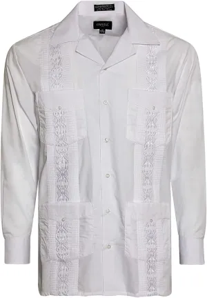 Men's Cuban Guayabera Long Sleeve Shirts Wedding Cigar Beach Bartender Casual