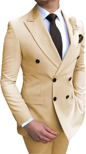 Men's Formal 2 Pieces Mens Suit Double Breasted Peak Lapel Tuxedos for Wedding Groomsmen(Blazer Pants)