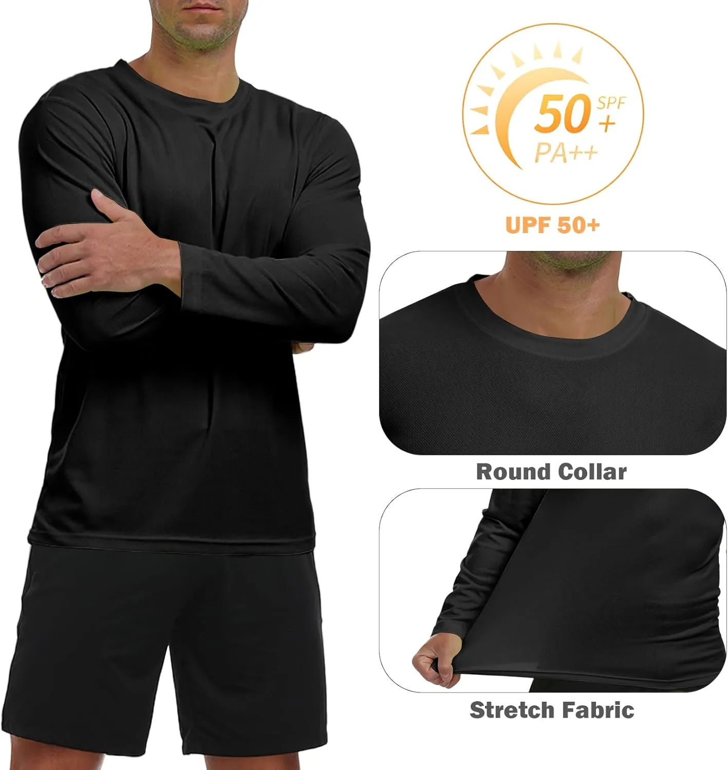 Men's Long Sleeve Sun Shirt Lightweight Workout UV Protection Quick Dry Hiking Tee Shirts Cycling Fishing Athletic Tops