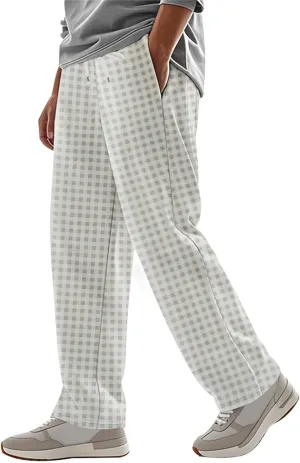 Mens Plaid Pants Straight Leg Casual Pants Open Bottom Fashion Sweatpants Loose Drawstring Waist Trousers for Summer