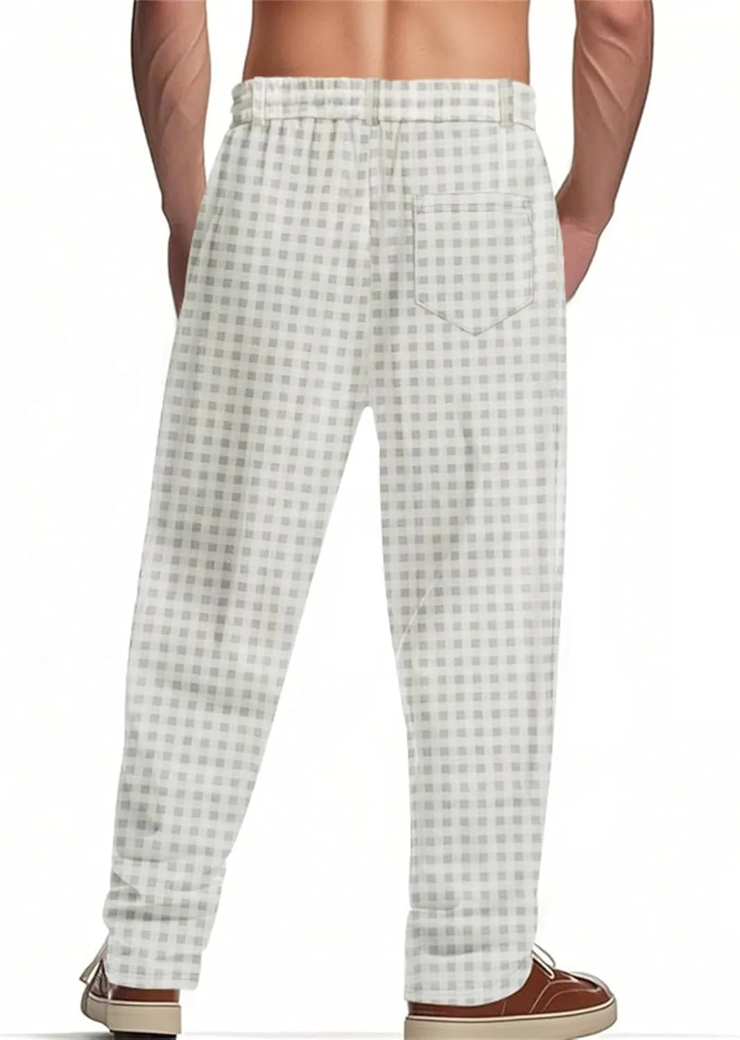 Mens Plaid Pants Straight Leg Casual Pants Open Bottom Fashion Sweatpants Loose Drawstring Waist Trousers for Summer