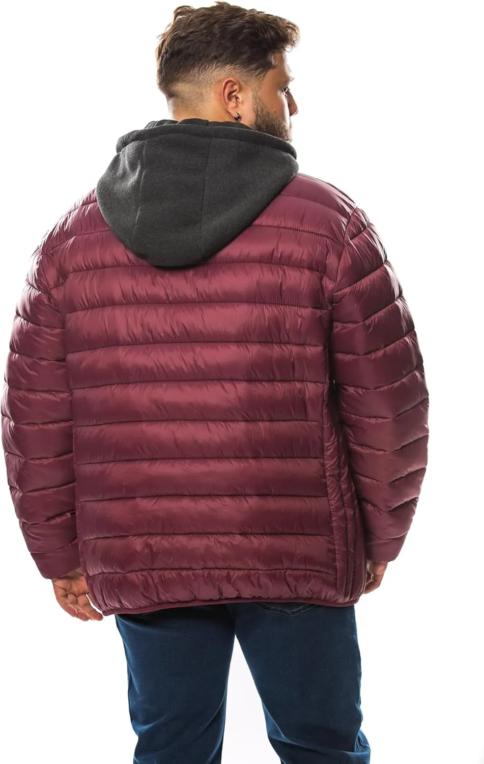 Men's Plus Size Puffer Jacket  Lightweight Hooded Insulated Winter Coat, Windproof, Zipper Down Jacket, Warm & Durable