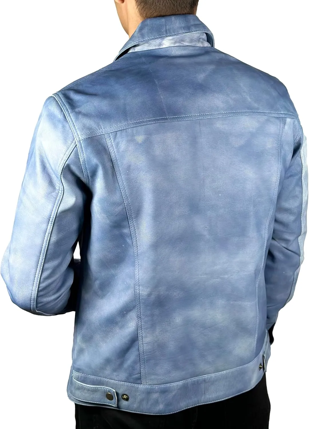 Mens Premium Lambskin Leather Vintage Trucker Jacket Classic Shirt Collar Fashion Motorcycle Leather Jacket
