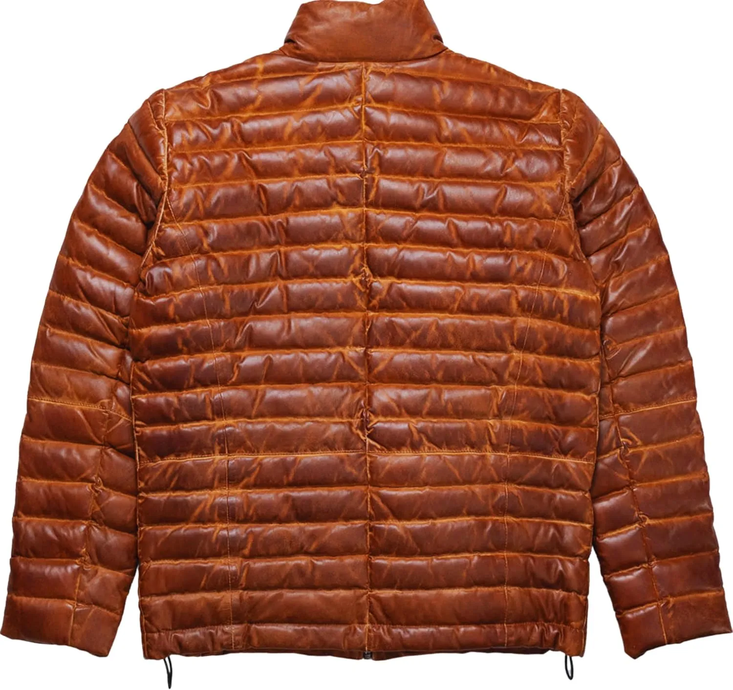 Men's Puffer Down Leather Bubble Jacket Distressed Brown