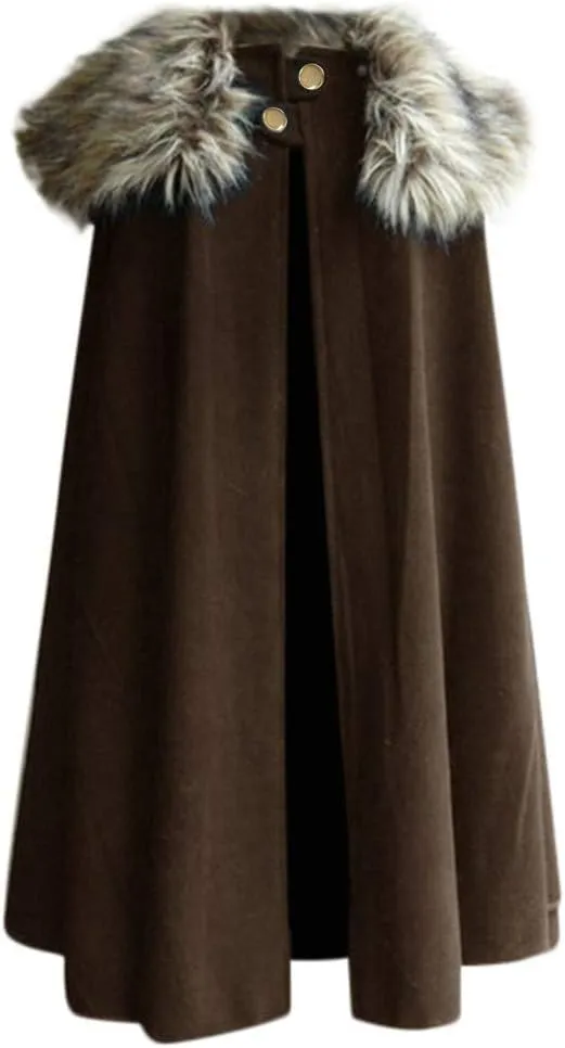 Mens Renaissance Cloak with Fur Collar Gothic Cape Halloween Cosplay Costumes Steampunk Cape Victorian Cloak