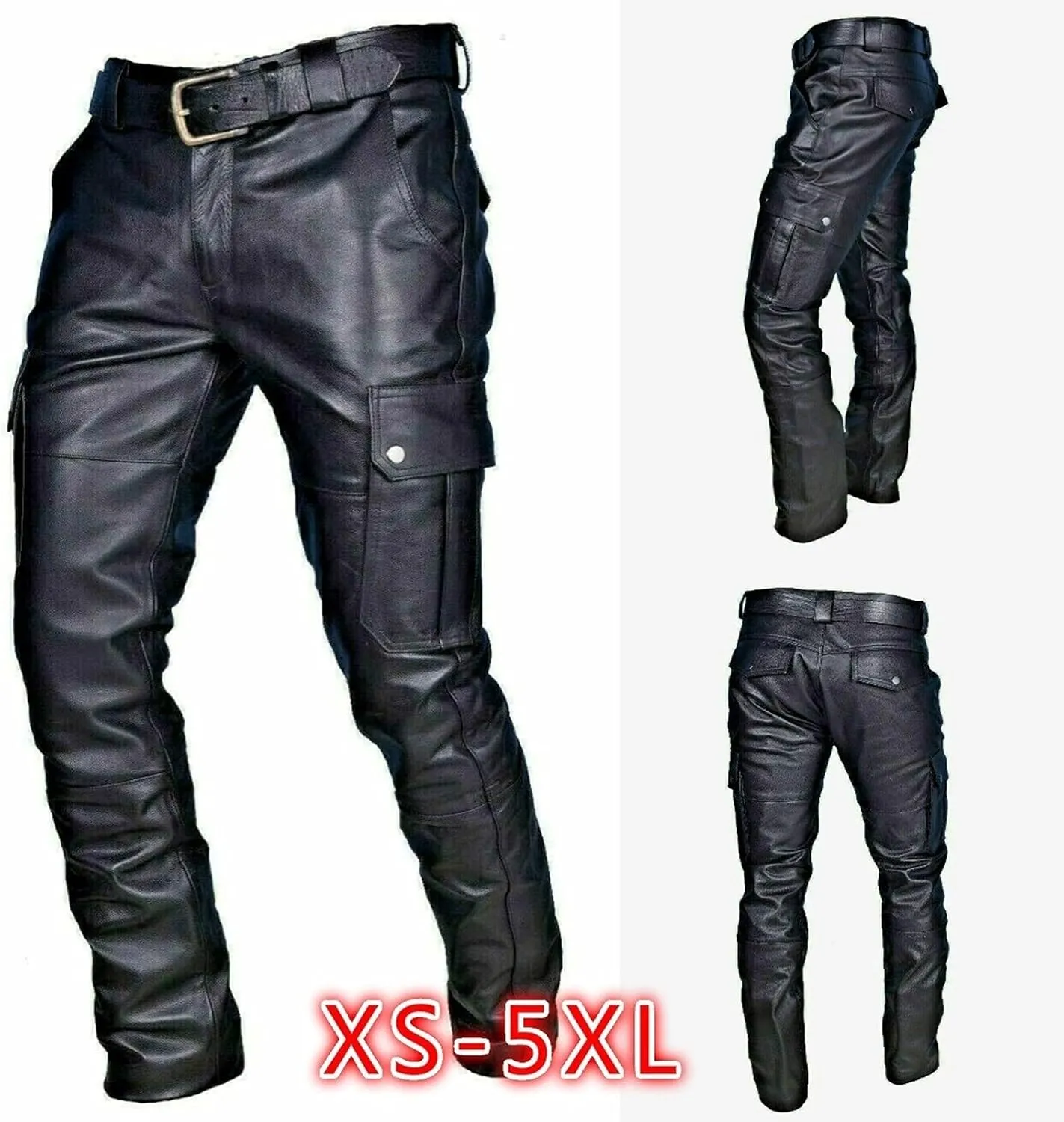 Men's Steampunk Stretchy Faux Leather Pants Slim Fit Motorcycle Biker Goth Pants Fashion Punk Retro Hip Hop Trousers Clubwear