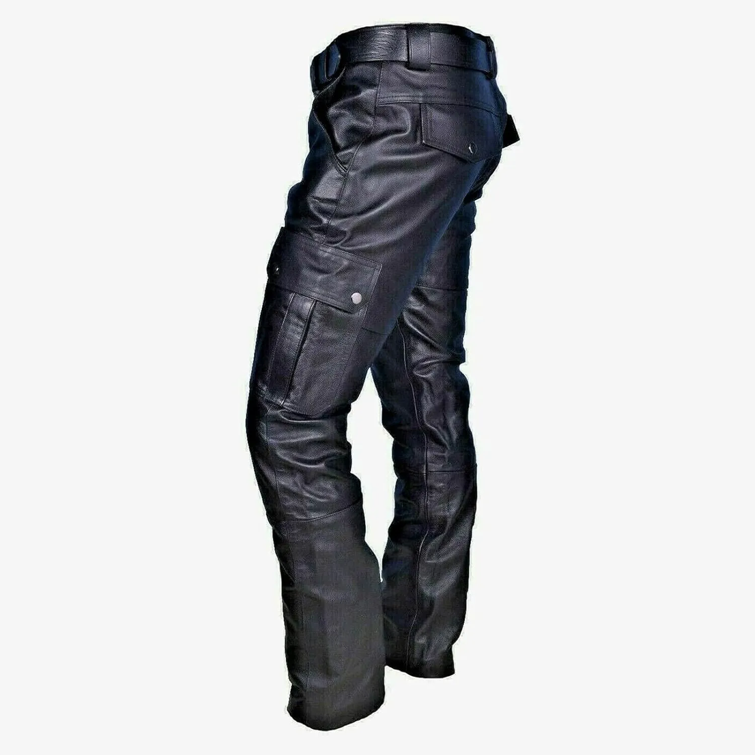 Men's Steampunk Stretchy Faux Leather Pants Slim Fit Motorcycle Biker Goth Pants Fashion Punk Retro Hip Hop Trousers Clubwear