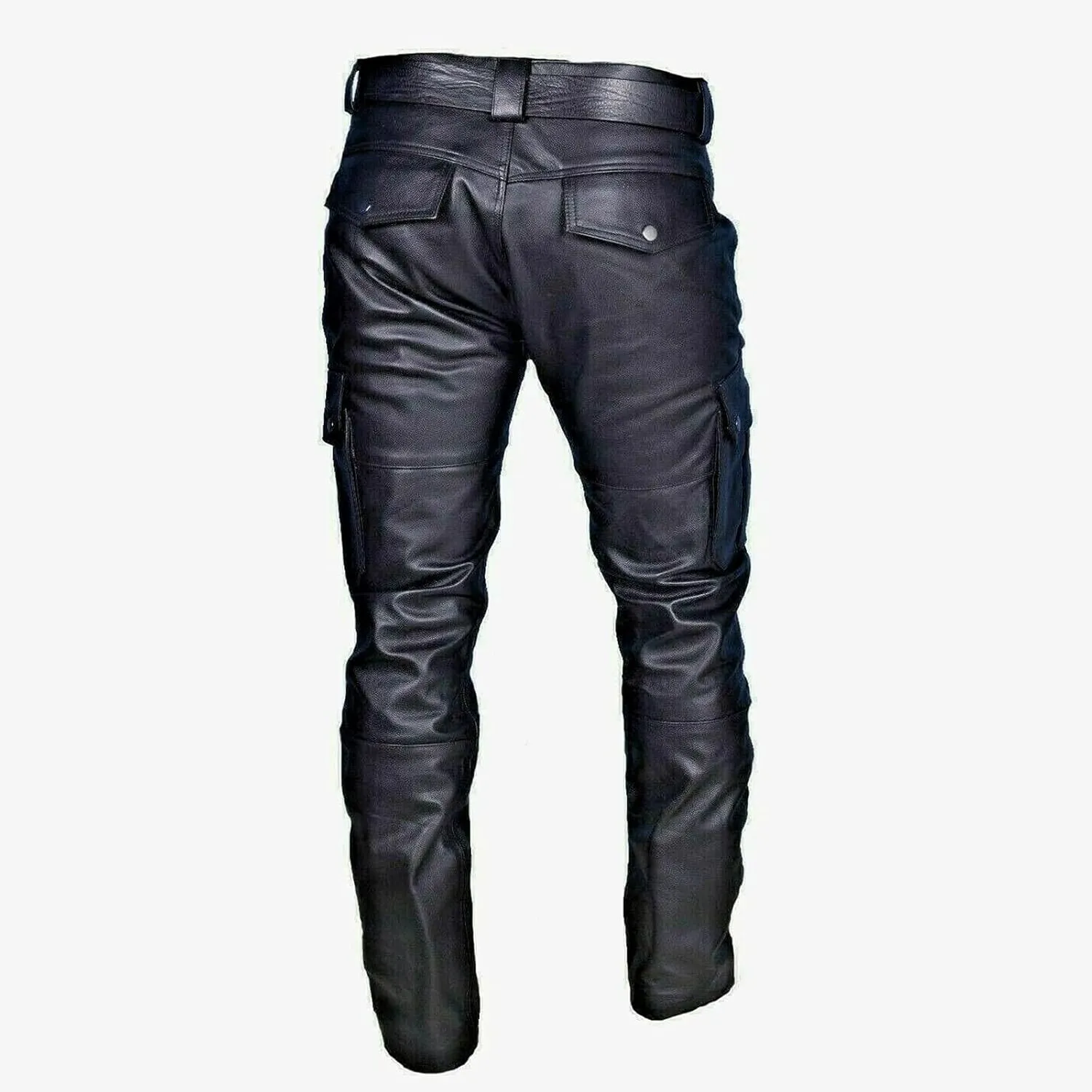 Men's Steampunk Stretchy Faux Leather Pants Slim Fit Motorcycle Biker Goth Pants Fashion Punk Retro Hip Hop Trousers Clubwear