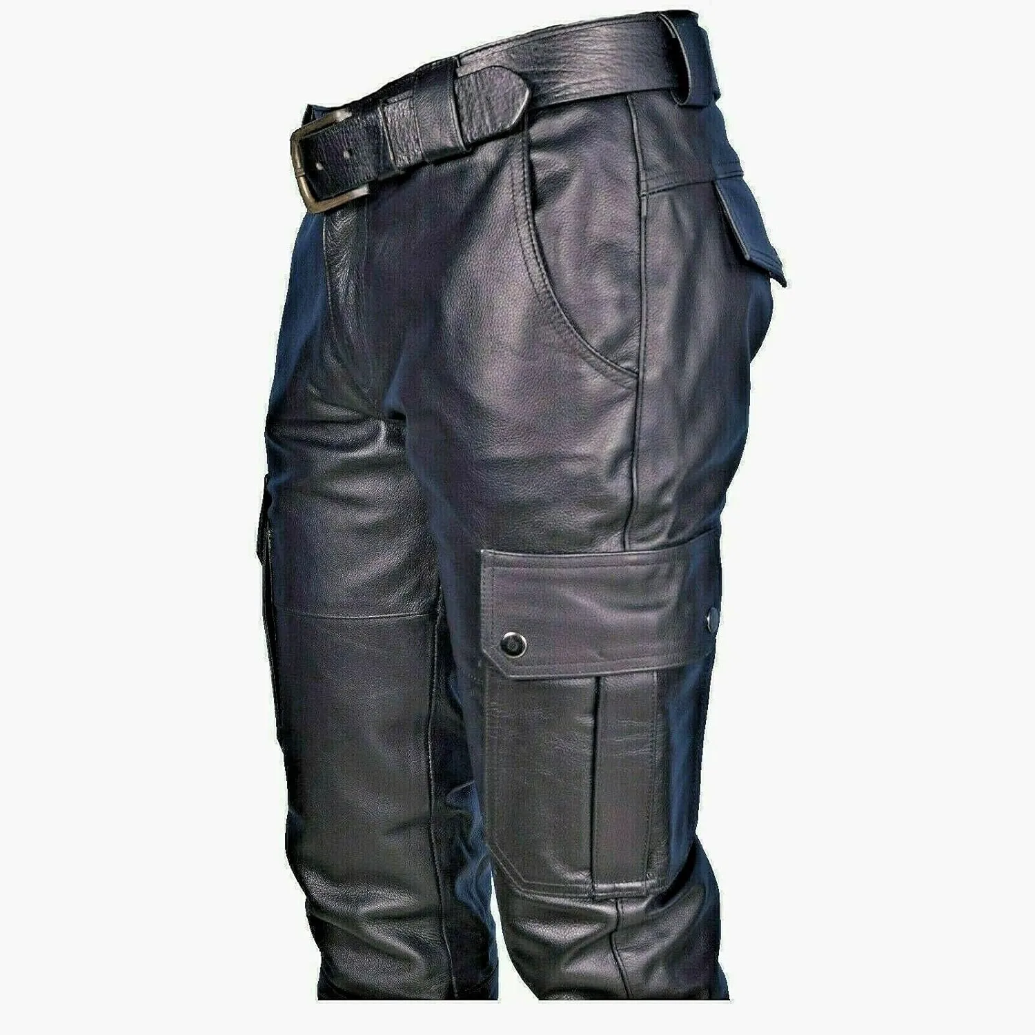 Men's Steampunk Stretchy Faux Leather Pants Slim Fit Motorcycle Biker Goth Pants Fashion Punk Retro Hip Hop Trousers Clubwear