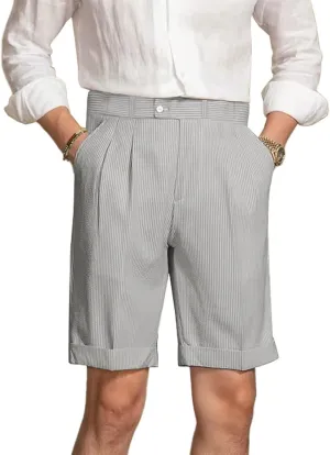 Mens Summer Seersucker Shorts Striped Slim Fit Flat Front Walk Chino Short Pants Sear Sucker Suit Flat Front Shorts