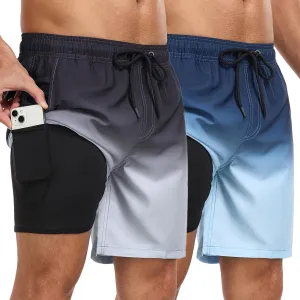 Mens Swim Trunks with Compression Liner 7 Inch Swim Shorts 2 in 1 Quick Dry Board Shorts Beach Wear