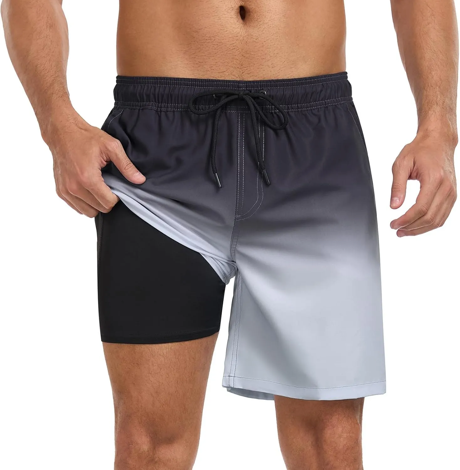 Mens Swim Trunks with Compression Liner 7 Inch Swim Shorts 2 in 1 Quick Dry Board Shorts Beach Wear