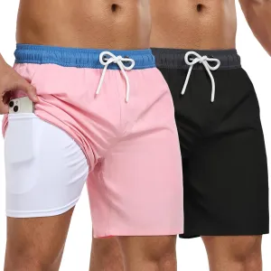 Mens Swim Trunks with Compression Liner 7 Inch Swim Shorts 2 in 1 Quick Dry Board Shorts Beach Wear