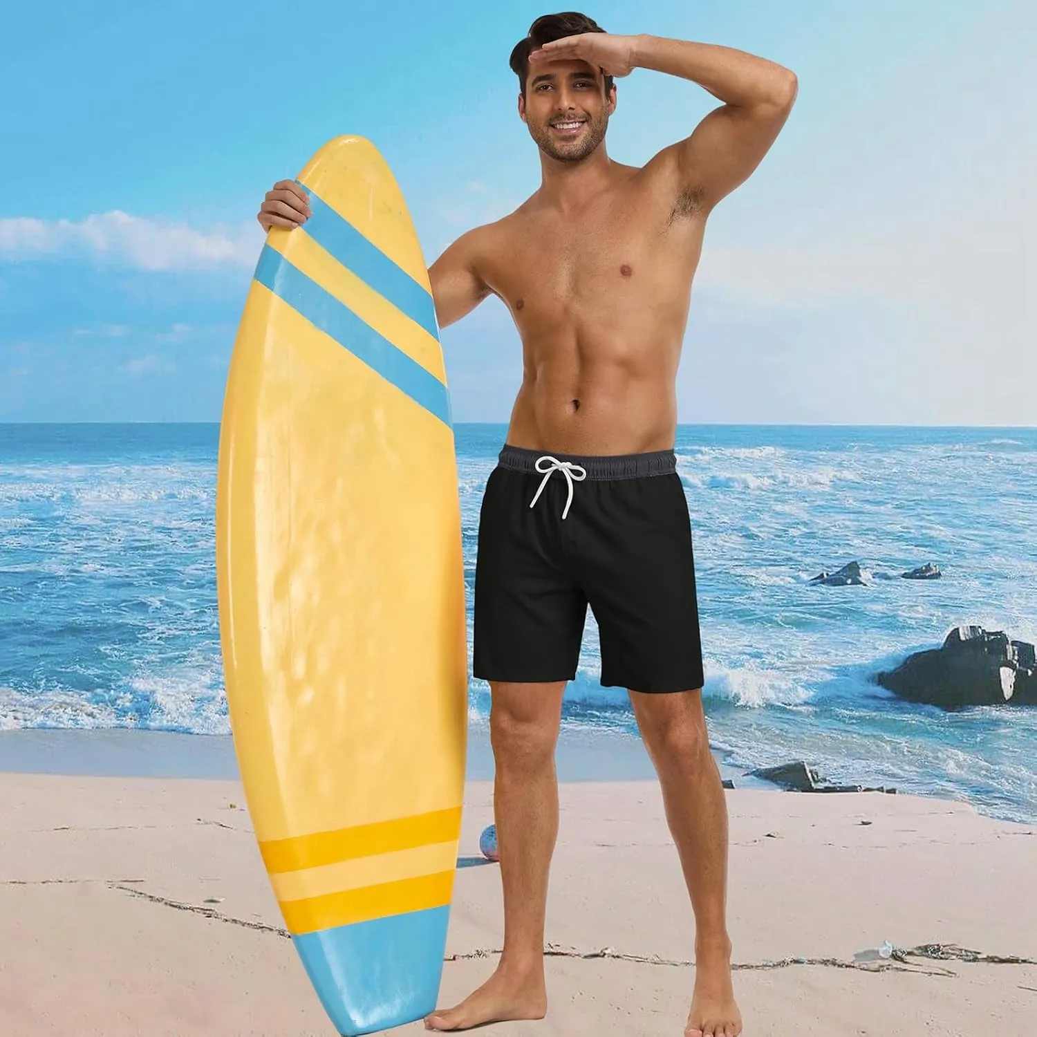 Mens Swim Trunks with Compression Liner 7 Inch Swim Shorts 2 in 1 Quick Dry Board Shorts Beach Wear