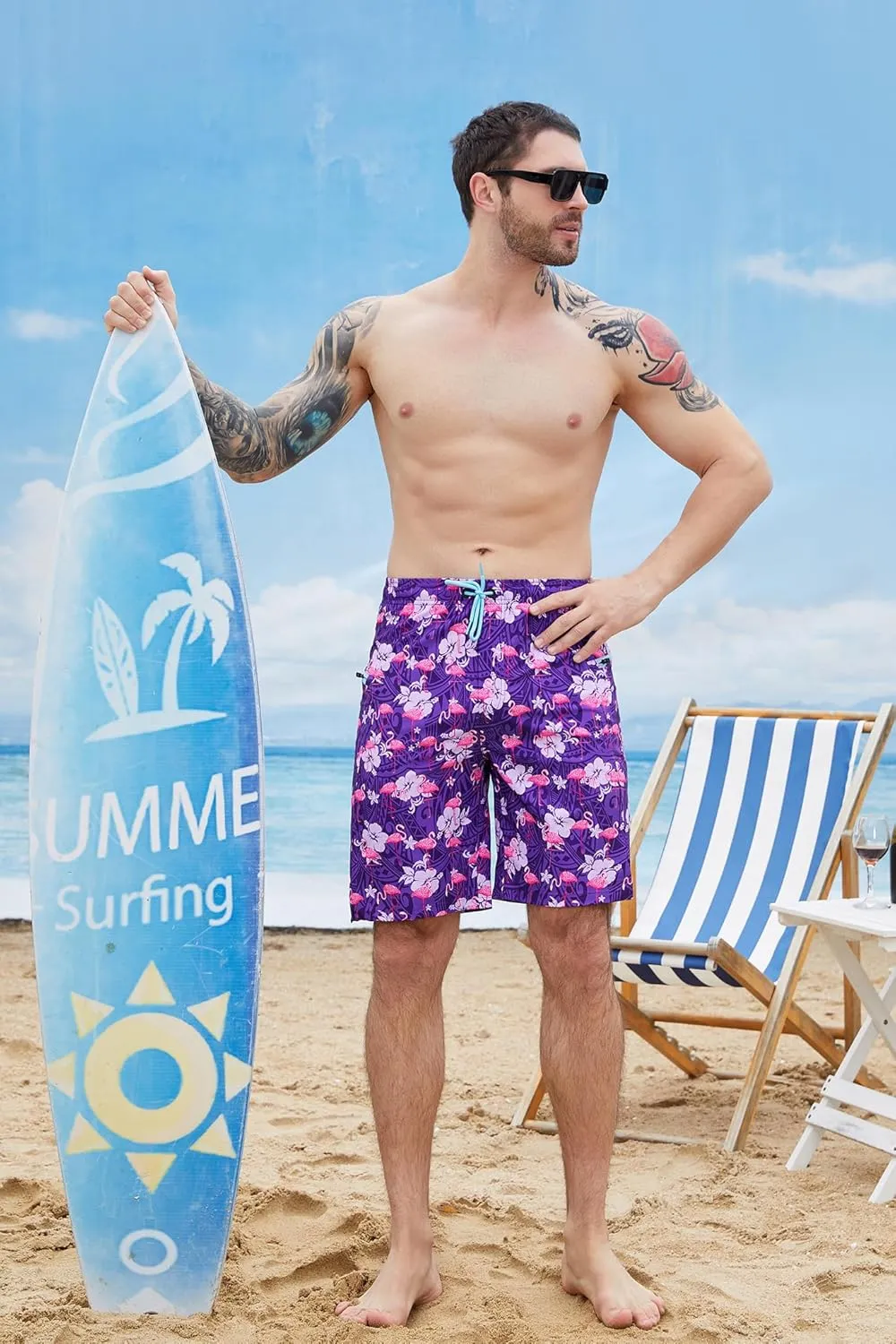 Men's Swim Trunks with Compression Liner Swim Shorts Board Shorts 9 Inch Quick Dry Bathing Suit with Zipper Pockets