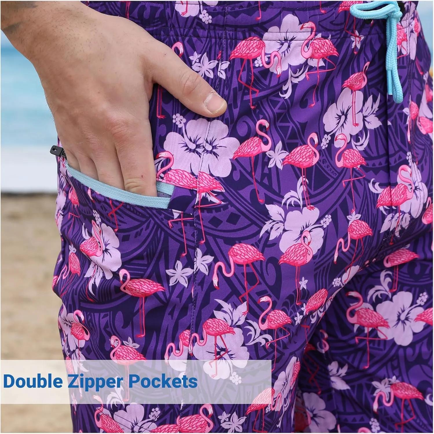 Men's Swim Trunks with Compression Liner Swim Shorts Board Shorts 9 Inch Quick Dry Bathing Suit with Zipper Pockets