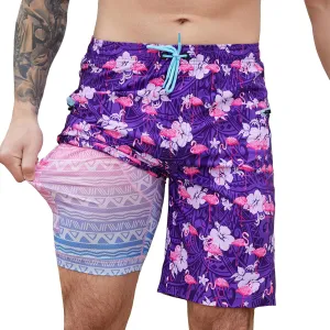 Men's Swim Trunks with Compression Liner Swim Shorts Board Shorts 9 Inch Quick Dry Bathing Suit with Zipper Pockets