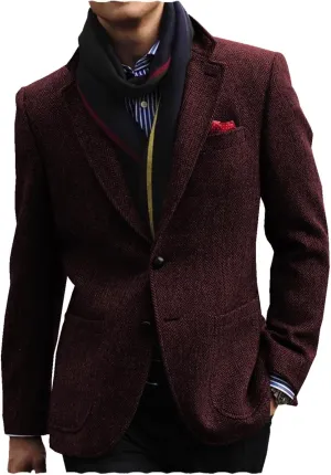 Men's Tweed Blazer Jacket Retro 2 Button Herringbone Casual Sport Coat Prom Jackets