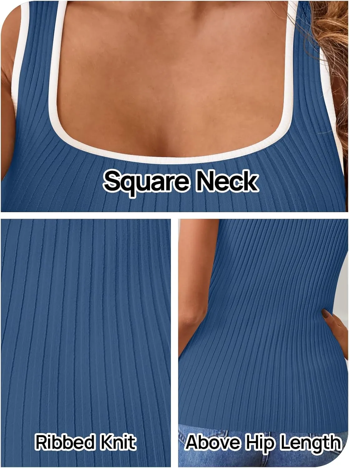 MEROKEETY Women's 2025 Sleeveless Ribbed Tank Tops Summer Square Neck Slim Fitted Color Block Basic Knit Tee Shirts