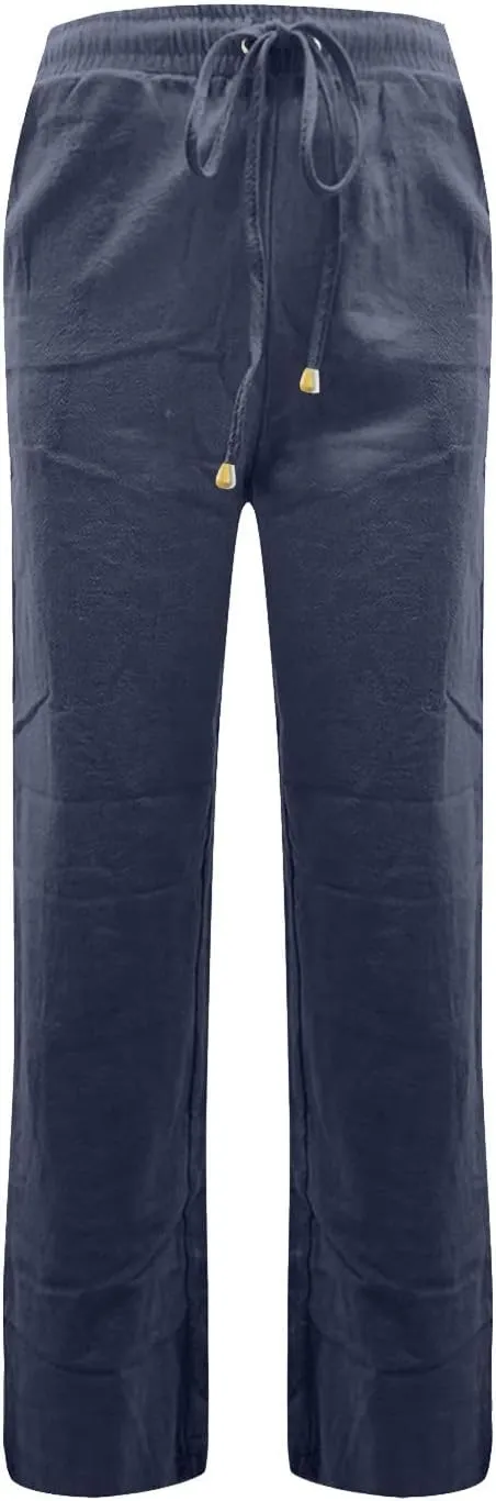 midelxp Baggy Linen Pants Women Summer Boho Lightweight High Waist Palazzo Pants Loose Comfy Straight Leg Pants with Pockets