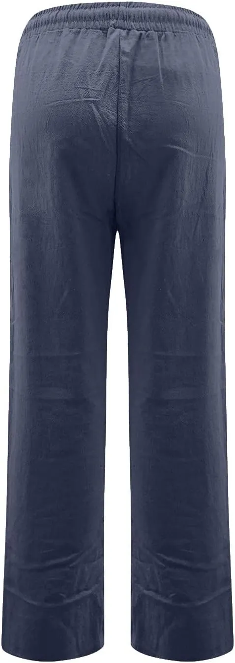 midelxp Baggy Linen Pants Women Summer Boho Lightweight High Waist Palazzo Pants Loose Comfy Straight Leg Pants with Pockets