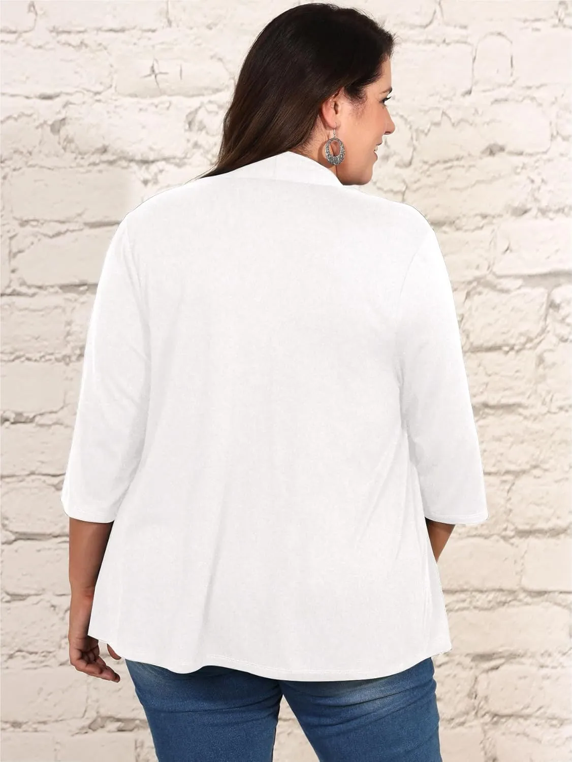 Milumia Women's Plus Size Casual Drape Open Front Cardigans Basic 3/4 Sleeve Coat